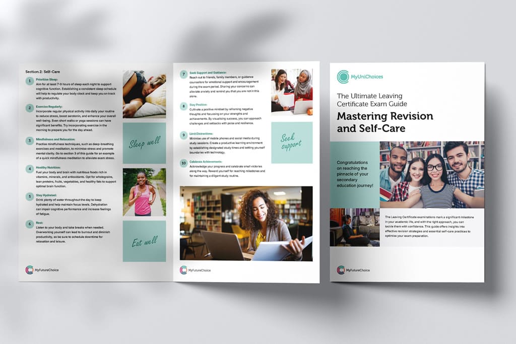 Clúdach agus leathanaigh féinchúraim de threoir scrúdú na hArdteistiméireachta, Mastering Revision and Self-Care